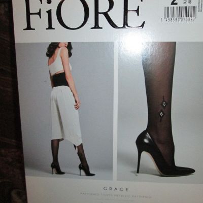 FIORE GRACE DELICATE METALIC PATTERN ABOVE ANKLE TIGHTS  PANTYHOSE 3 SIZES BLACK